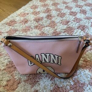 Ganni pink smiley graphic shoulder bag